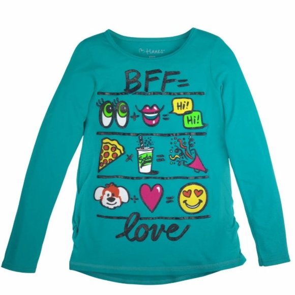 HANES Girl Shirred Graphic Long Sleeve - Picture 1 of 2